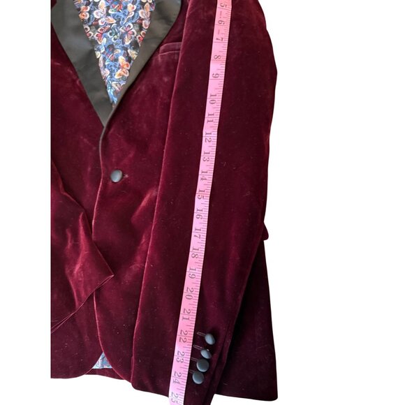Paisley & Gray Burgundy Velvet Blazer Slim Fit 36R Retro Punk Goth Read - Picture 3 of 15